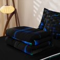thumbnail image 3 of Erosebridal Blue Abstract Zipper Queen Comforter Set with Fitted Sheet and 2 Pillowcases for Boys Men, Gradient Neon Texture Print Zipper Bedding Set, Black Reversible, 4-Piece, 3 of 5