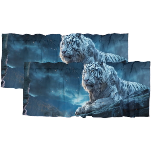 Tiger Rod Pocket Thermal Insulated Curtain Valance Jungle Night Blue Starry Sky Wildlife Forest Window Treatment Valance Curtains for Bathroom 54 by 18 in, 2 Panel