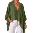 thumbnail image 2 of Sheghy Going Out Top 100%Cotton Women's Summer Solid 3/4 Batwing Sleeve Deep V Neck Loose Casual T-Shirt Top, 2 of 9