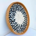 thumbnail image 2 of Laquedecraft 11.8' Wicker Round Rattan Mother of Pearl Serving Basket Tray for Décor Coffee Table | Large Boho Circle Woven Decorative Trays for Outdoor, Home, Kitchen Display (Black), 2 of 4