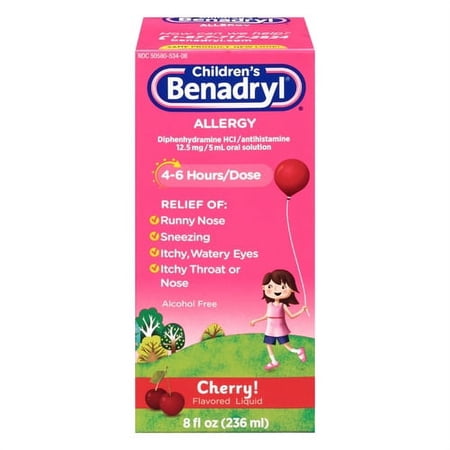 Children's Benadryl Allergy Liquid Cherry 8 oz (Pack of 6)