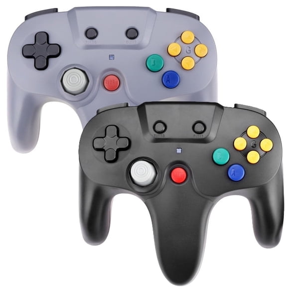 RetroFam Paquete de 2 Controles de Juego Inalámbricos para Consola de Juegos Nintendo 64 N64, Gris y Negro