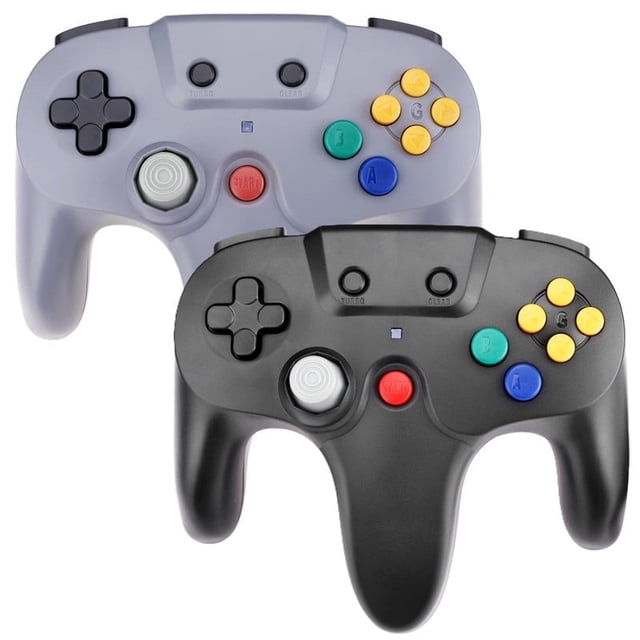 RetroFam Paquete de 2 Controles de Juego Inalámbricos para Consola de Juegos Nintendo 64 N64, Gris y Negro