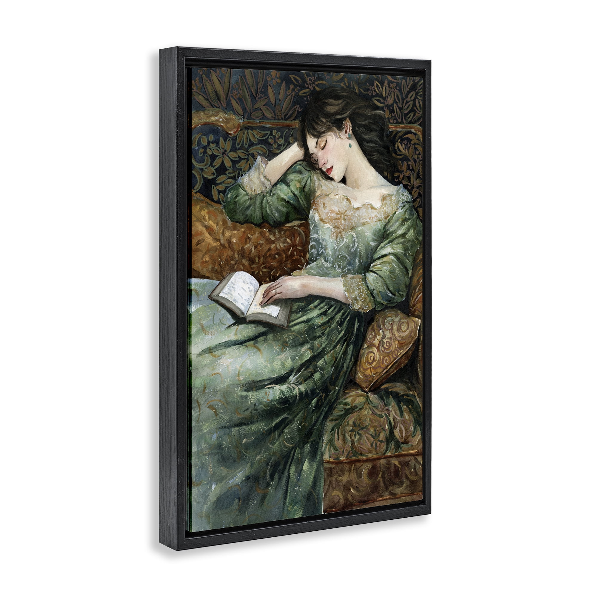 Stupell Industries Woman in Ornate Gown People Painting Black Floater Framed Canvas Art Print Wall Art, 21 x 31
