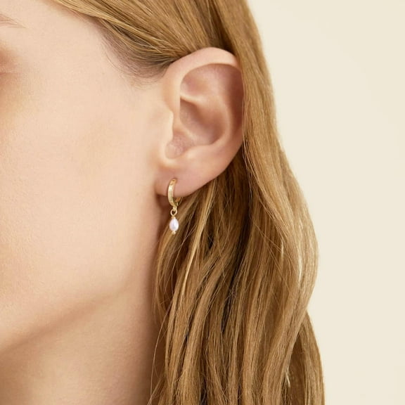 Pearl Earrings For Women, 14K Gold Plated Small Hoops And Pearl Dangle Earring With 925 Sterling Silver Post[Z1488]