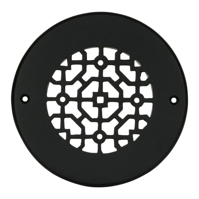 Achtek 5" Duct opening Solid Cast Aluminum Round Grille ( 6-1/2" Round Overall) | Powder Coated BLACK- With Holes For Wall / Ceiling