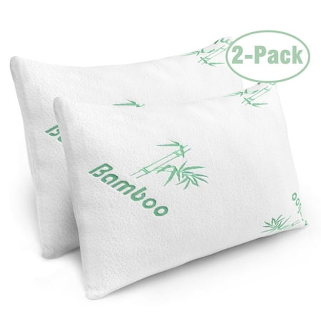 2 Pack Plixio Shredded Memory Foam Pillow with Bamboo Cooling Hypoallergenic Cover- Queen Size Bed Pillows for Sleeping