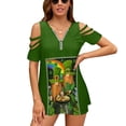 thumbnail image 4 of weskinke Top For Women Western Shirt Zipper Pullover Short Sleeve Color Block V Neck Fashion Casual Top St Patricks Day Print T Shirt, 4 of 8