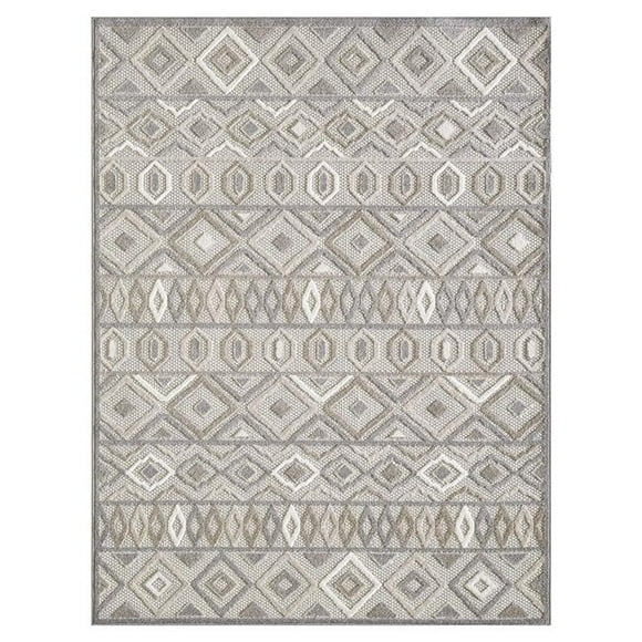 HomeRoots 473694 8 x 10 ft. Aztec Pattern Indoor or Outdoor Area Rug, Gray & Ivory