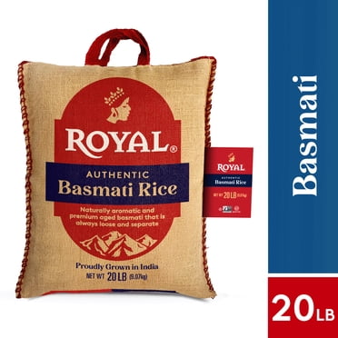 Authentic Royal Naturally Aged Indian White Basmati Rice, Long-Grain, Gluten-free - 20 lb. Bag