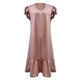thumbnail image 4 of YAYUBA Women Dress V Neck Peplum Sleeve Loose Waist Short Sleeve Dress Summer Vacation Sun Dress, 4 of 4