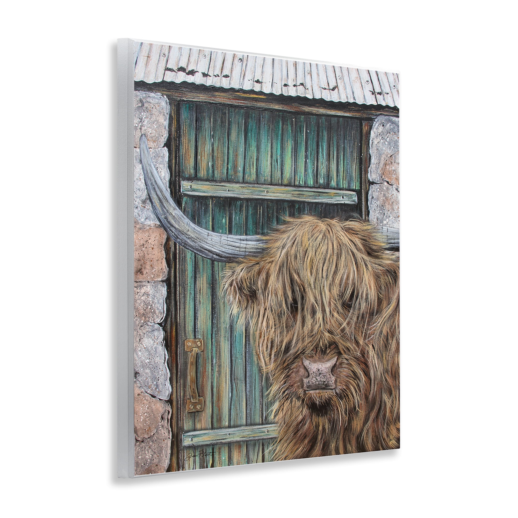 Highland Cow by Barn Door Wall Plaque Art, design by Jean Plout