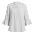thumbnail image 2 of Uootdi Womens 3/4 Sleeve Tops Stand Collar Bell Cuffs Cotton Linen Blouses Casual Solid Color Button Down Shirts Office Daily Chic Wear Gift, 2 of 7