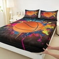 thumbnail image 3 of jejeloiu Basketball Sport Queen Sheet Sets,Boys Ball Game Flat Sheet,Colorful Splashing Ink Queen Fitted Sheet For Boys Teens,Breathable Home Decor,4 Pieces, 3 of 7