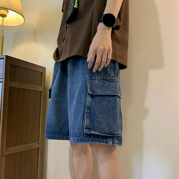 PEASKJP Baggy Jean Shorts for Men Blue Ripped Hole