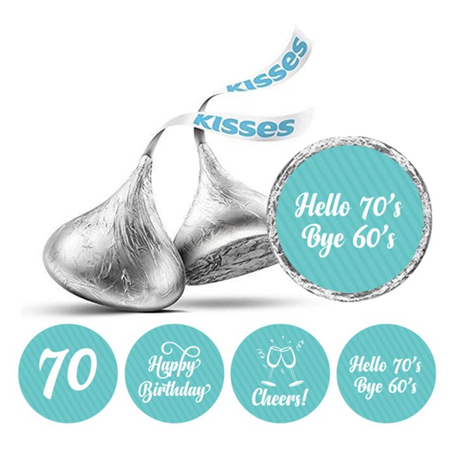 Darling Souvenir chocolate Labels DIY 190 Pcs Cheers 70th Birthday Theme Stickers-Light Blue