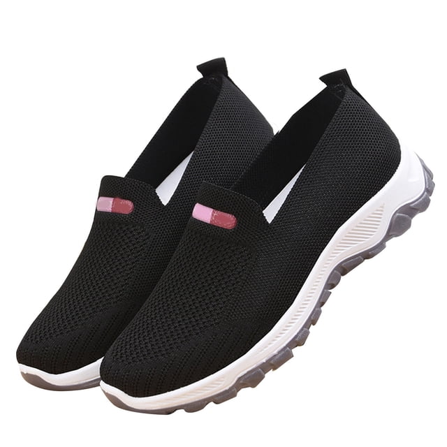Zapatillas de deporte para mujer, sin cordones, de tejido de malla y suela suave, informales, para uso diario y al aire libre, color negro 37