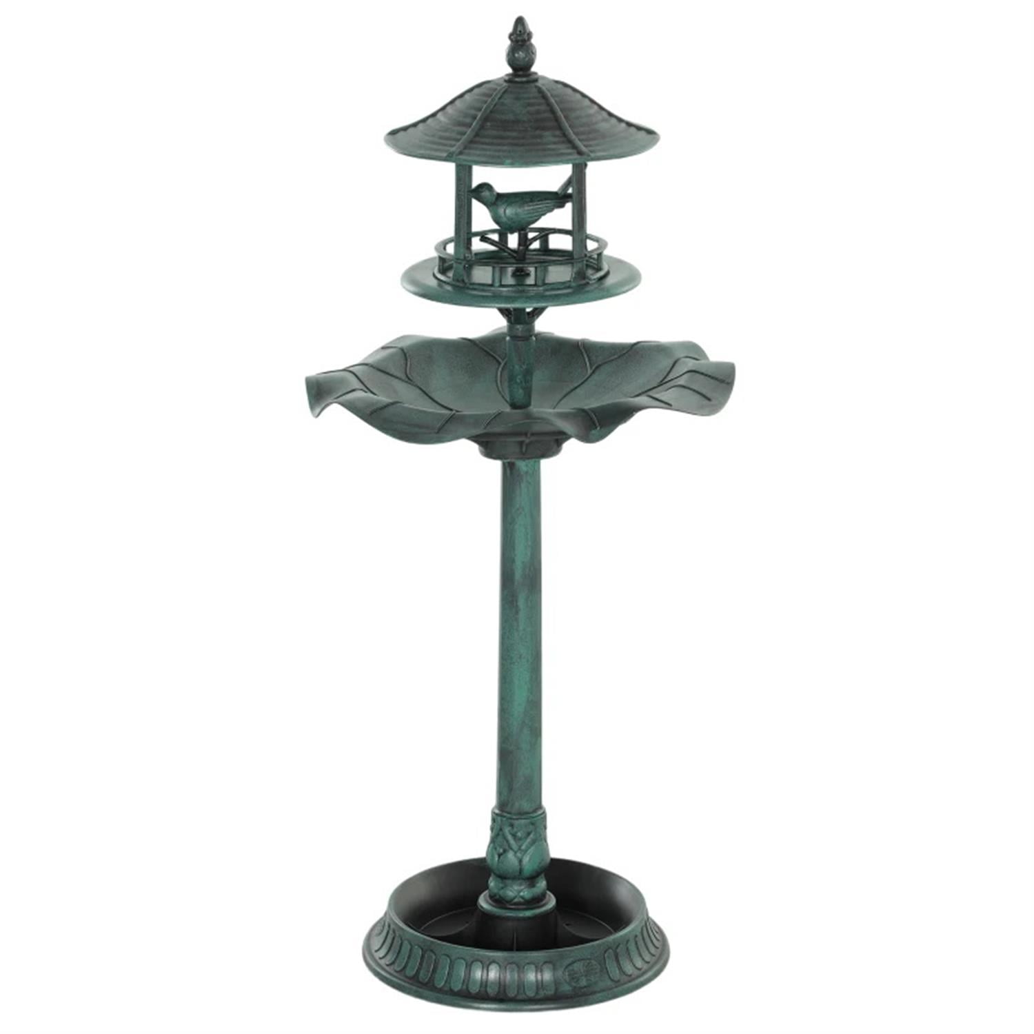 resenkos 42" Outdoor Garden Bird Bath with Solar Light, Weather Resistant Pedestal, Backyard Bird Feeder and Flower Planter, Green