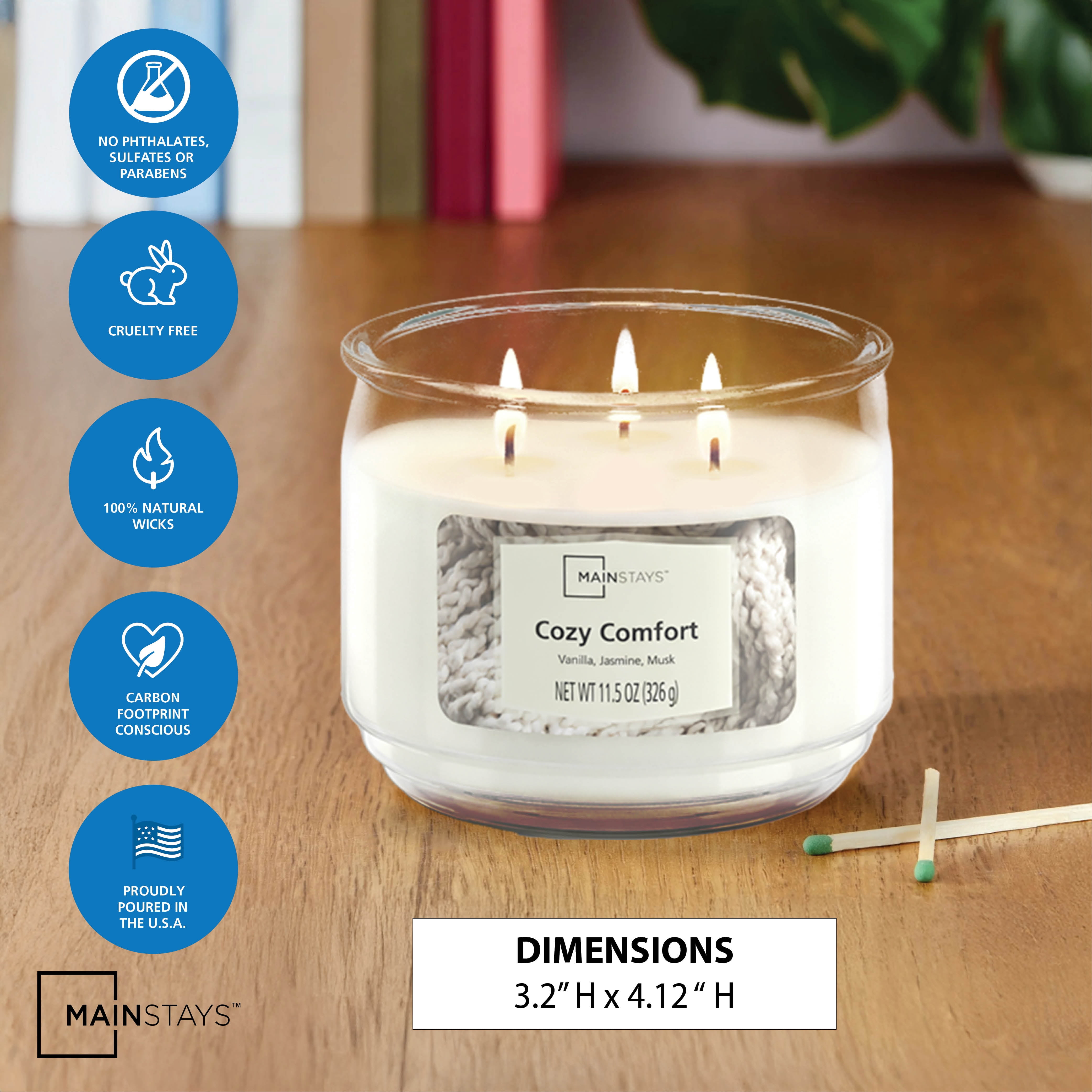 Mainstays 3-Wick Scented Glass Jar Candle, Cozy Comfort, 11.5oz.