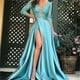 thumbnail image 4 of Vestido de noche de manga larga con escote en V para mujer, elegante vestido de fiesta largo con abertura hasta el muslo y talle imperio, vestido de cóctel para fiesta de boda (XL), 4 of 4
