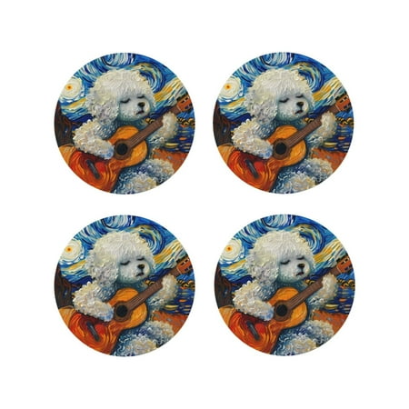 

Honeii Dog Guitar Starry Night Print Leather Coaster Set of 4 Ideal for Safeguarding Your Furniture from Drinks Spills and Effortless Cleanup-Round Shape