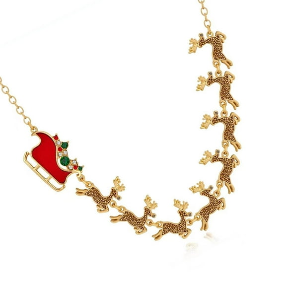 Holiday Themed Reindeer Necklace Gold Plated Sled Elk Pendant Neckchain Jewelry Unique Christmas Present for Women