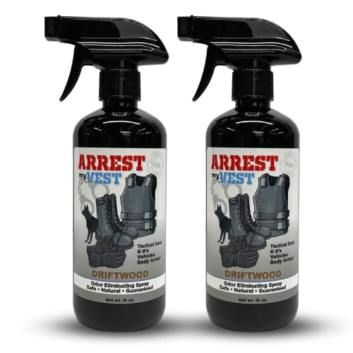 Arrest My Vest Military Grade Odor Eliminating Spray for Body Armor, Tactical Gear, and K9 Equipment. Safe on All Ballistic Vests, Fabrics, & Police Gear - Driftwood Fragrance - 2 16 oz Bottles