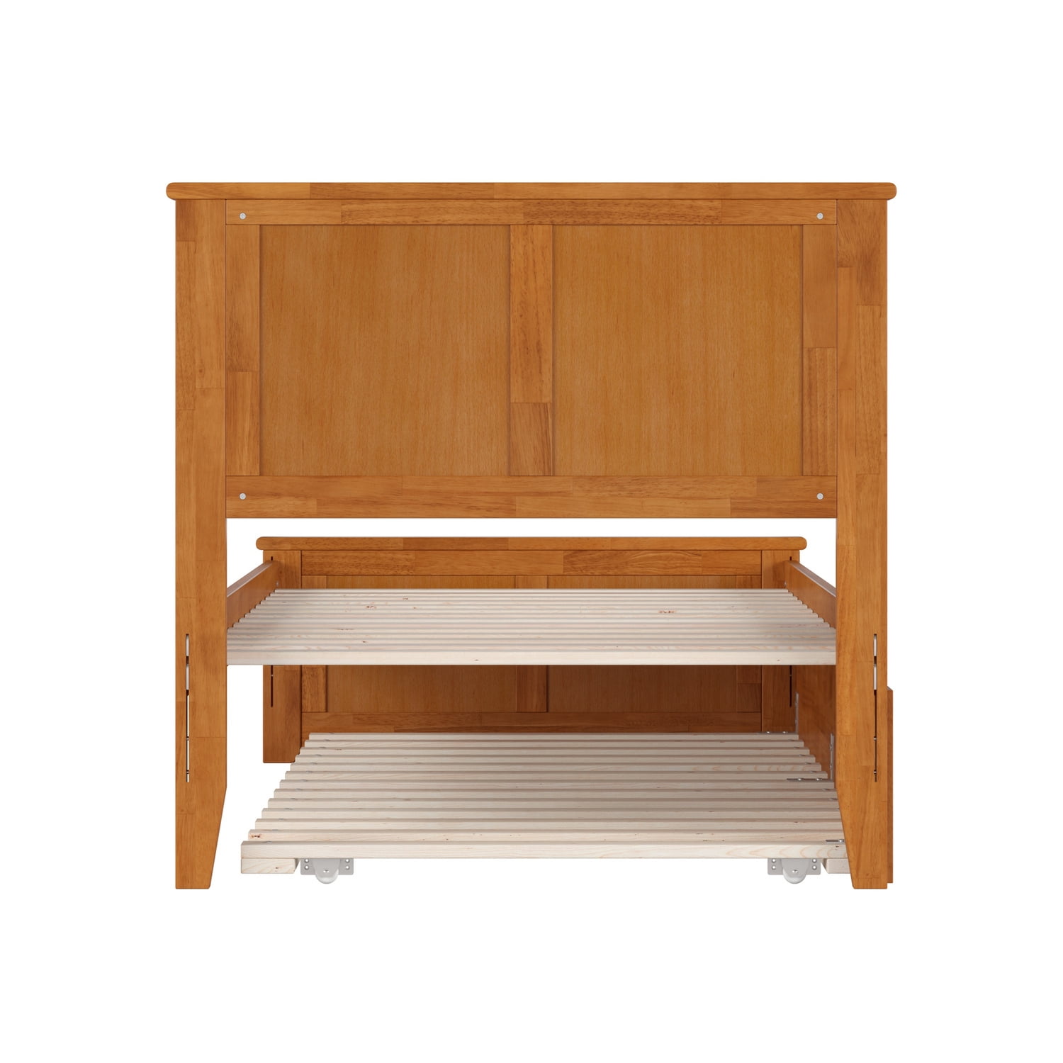 Solid Wood Platform Bed with Trundle - Twin Size Bed Frame, Modern Style, Light Toffee Finish
