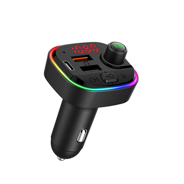 Transmisor FM Bluetooth para coche, accesorios para coche Bluetooth, adaptador inalámbrico para coche, kit de música Bluetooth con 2 cargadores USB para coche, retroiluminación LED, tarjeta TF/USB pa JAMW Sencillez