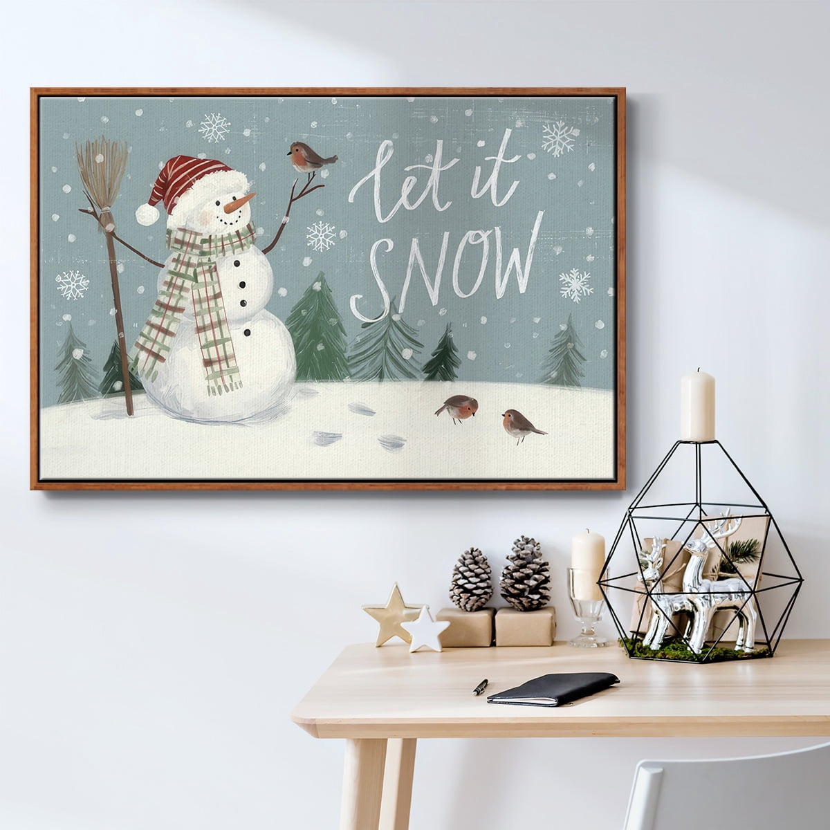 Jolly Snowman Collection A - Framed Gallery Wrapped Holiday Canvas - 25 x 37 - Rosewood Frame