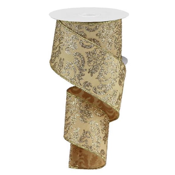 2.5"X10YD BOLD DAMASK/FAUX DUPIONI GOLD SAND/LT GOLD RGB132508