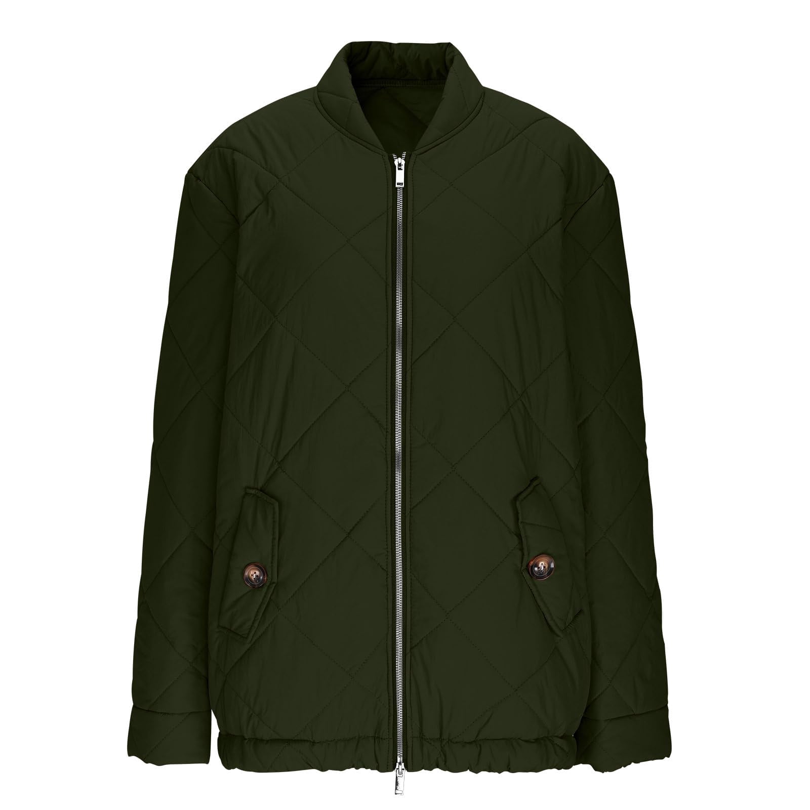 Women's Diamond Quilted Crop Jackets Lightweight Casual Bomber Jacket Warm Winter Zip Up Short Coats with Pockets
