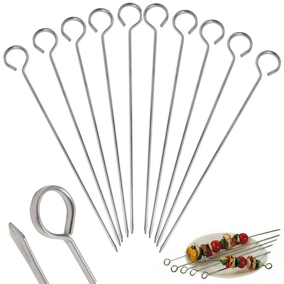 12 Pc Metal BBQ Skewers 11.8" Stainless Steel Cooking Barbecue Kebab Grill Stick