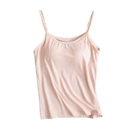 Funicet Women s Cowl Neck Camis Tank Top with Bra Padded Camisoles Blouses Beige S
