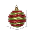 thumbnail image 2 of Vickerman 6" Lime and Red Stripe Candy Finish Wave Ball Christmas Ornament with Glitter Accents, 2 of 2