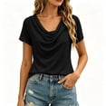 thumbnail image 2 of Ayolanni Solid Womens T Shirts Short Sleeve Soft Business V-Neck Blouse Pleated Fitted Shirts Women's Tops, Tees & Blouses Black L, 2 of 5