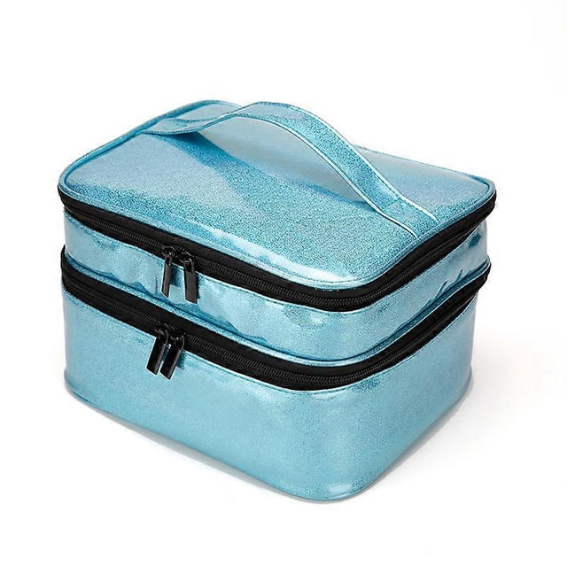 The essential oil carrier bag can hold more than 30 nail gels. Multiple pockets for lip polish. Nail polish organizer (blue).