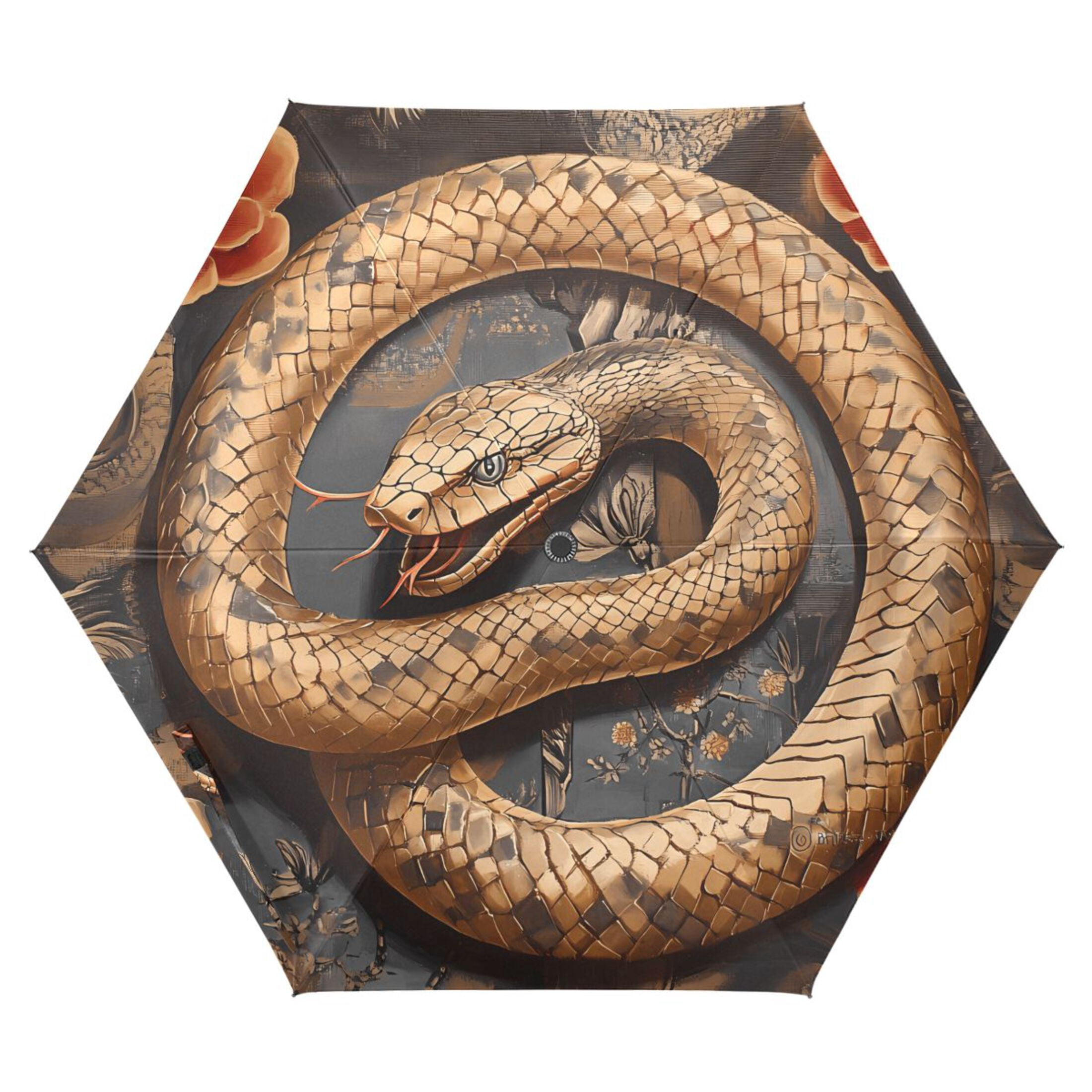 Golden Snake and Rose Compact Sun Umbrella Windproof Travel Umbrellas for Rain Strong Portable UV Protection