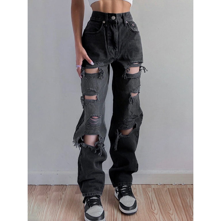 AMILIEe Women Loose Boyfriend Jeans Stretchy Ripped Distressed Joggers  Denim Pants 