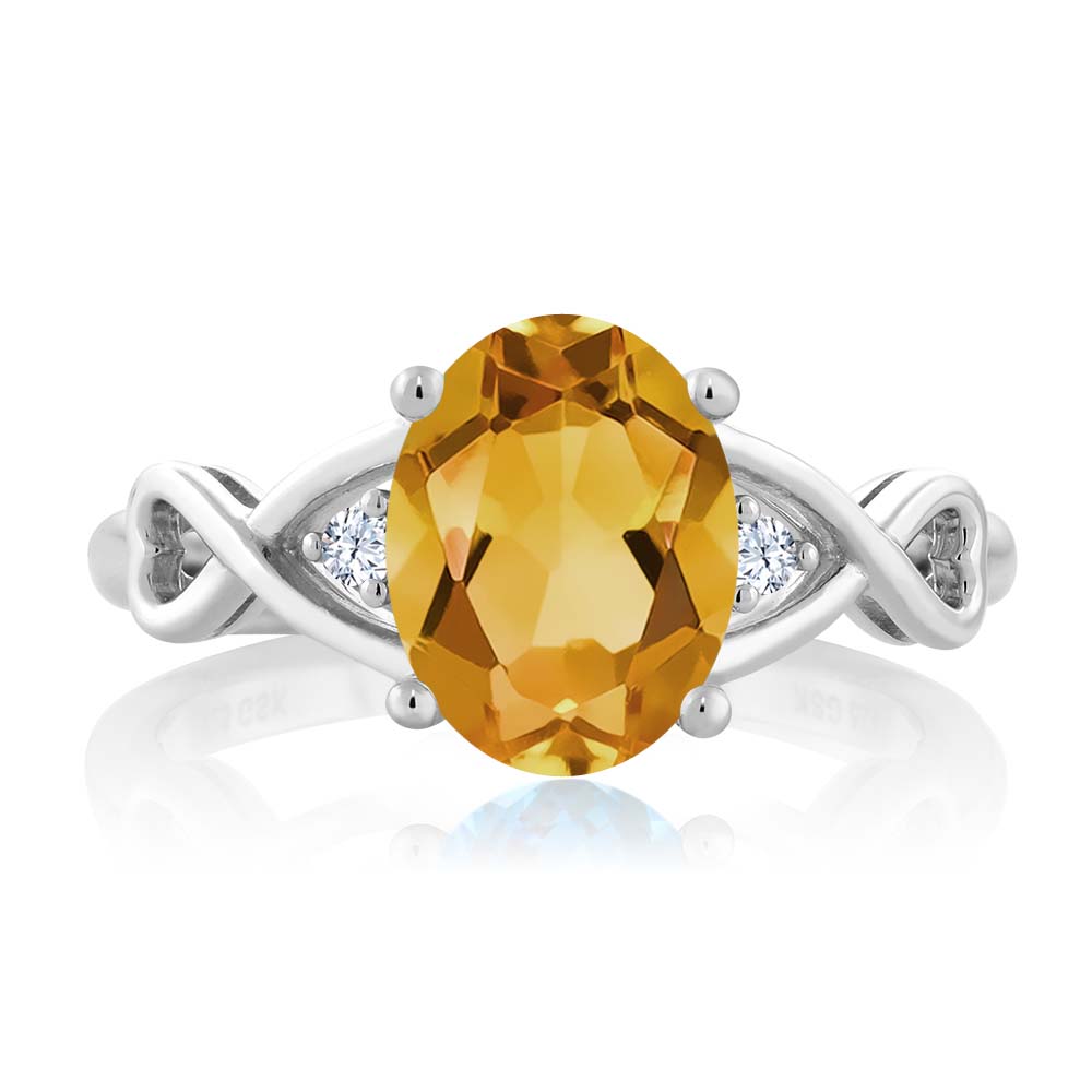 Gem Stone King 1.55 Cttw Yellow Citrine and White Topaz 3-Stone Engagement Ring for Women | 925 Sterling Silver | Three Stone Wedding Engagement Anniversary Promise Ring for Women | Size 7