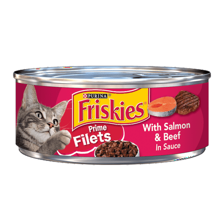 Friskies Wet Cat Food, Prime Filets With Salmon & Beef in Sauce - (24) 5.5 oz. Cans Friskies Wet Cat Food, Prime Filets With Salmon & Beef in Sauce - (24) 5.5 oz. Cans
