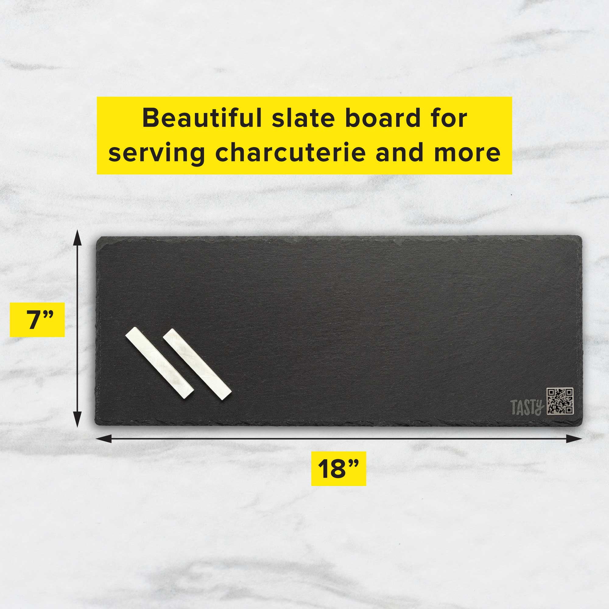 Tasty Natural Slate Cheese Board and Charcuterie Board Tray with Chalk, 18" x 7"