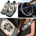 thumbnail image 2 of Jeiento Cute Paw 12 PCS Car Seat Covers Full Set Car Accessories Set with Boho Flower Steering Wheel Cover Center Console Armrest Pad Seat Belt Cover Coasters Keychains for Cars SUV Van Truck, 2 of 7