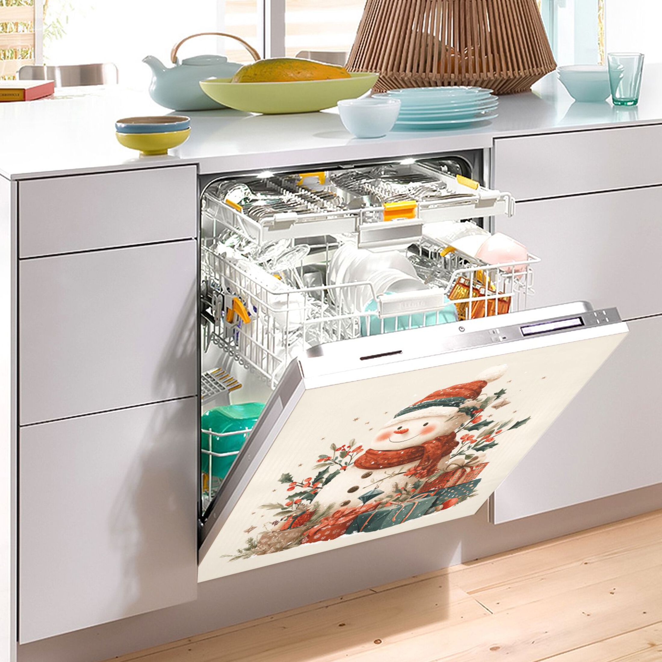 Dishwasher Sticker Magnetic Dishwasher Sticker Magnetic Decorative Sticker Refrigerator Sticker Dishwasher Decorative Stickers Warm Christmas Snow Man