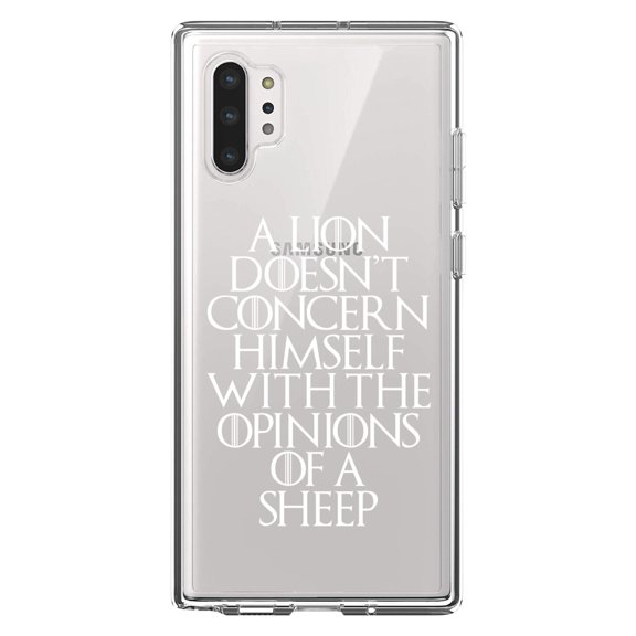 DistinctInk Clear Shockproof Hybrid Case for Galaxy Note 10 PLUS (6.8" Screen) - TPU Bumper Acrylic Back Tempered Glass Screen Protector - Lion Doesn't Concern With Opinions Sheep