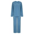 thumbnail image 2 of Baikeli Fuzzy Fleece Outfits for Women Solid Pajama Two Piece Outfits Baggy V Neck Long Sleeve Top Wide Leg Pants Loungewear, 2 of 6