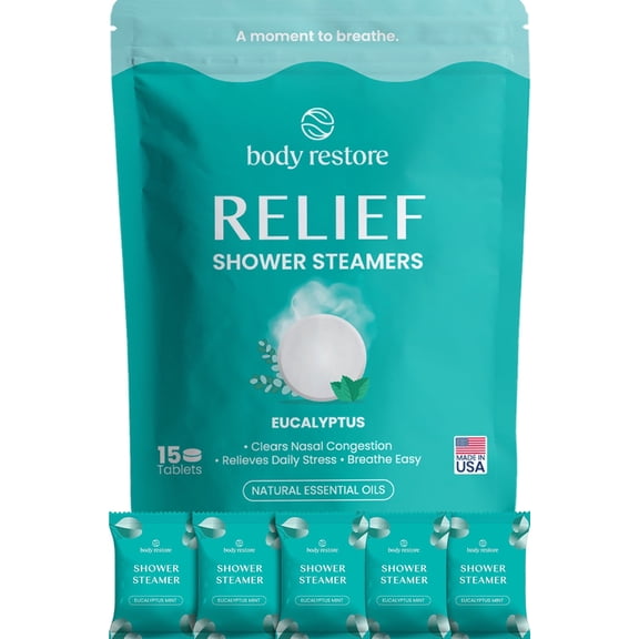 BodyRestore Shower Steamers Aromatherapy, Self Care Gifts, Relief 15 Pack | Birthday Gifts for Women & Men, Spa Stress Relief & Relaxation, Eucalyptus & Menthol Essential Oil Tablets