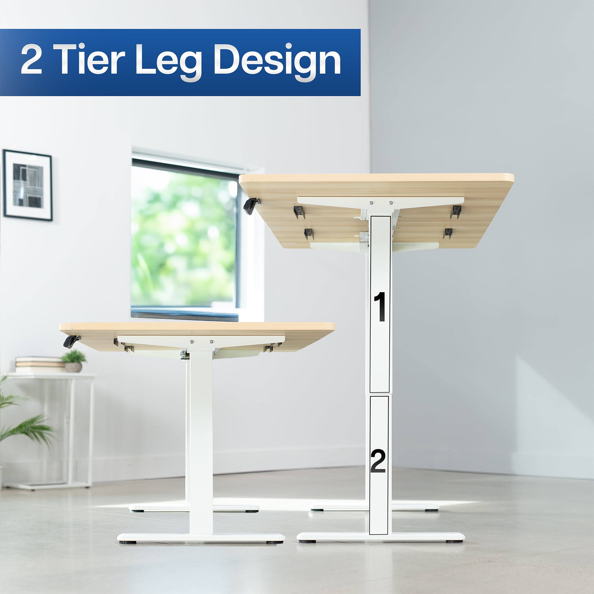 VIVO Electric Dual Motor 71” x 36” Standing Desk, Light Wood Top, White Frame