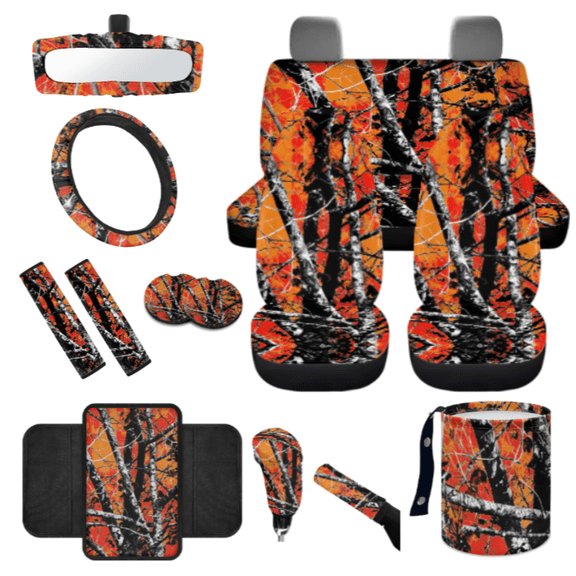 HUIACONG Car Interior Set, with Car Seat Belt Pad Car Steering Wheel Cover, 14 Pack Thick Suitable for Cars SUVs Autumn Camo Tree Pattern