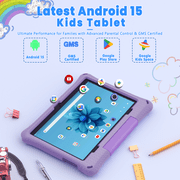 Callsky 10.1 inch Android 15 Kids Tablet, ABCmouse Authorized Learning App, 12GB+64GB, 8-Hour Battery, Parental Controls, Google Kids Space, Purple